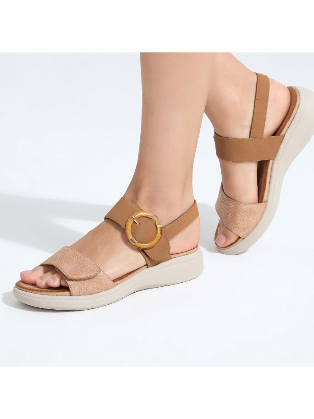 Women's Brown Summer Comfortable Open Toe Comfy Casual Wedge Walking Sandals - Picture 2 of 6
